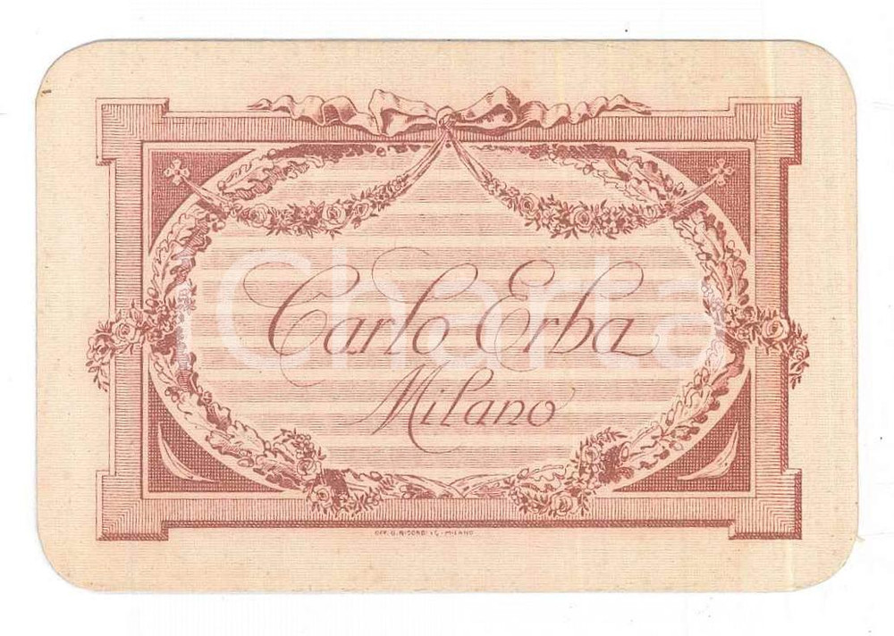 Oggetto da collezione cartaceo 1910 ca MILANO Profumeria Carlo ERBA Carta profumata  Cartoncino 8x5 cm 1