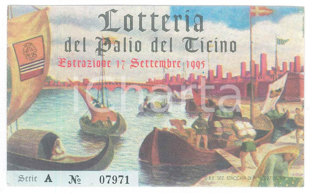 Oggetto da collezione cartaceo 1995 PALIO DEL TICINO Biglietto della lotteria 12x7 cm 1