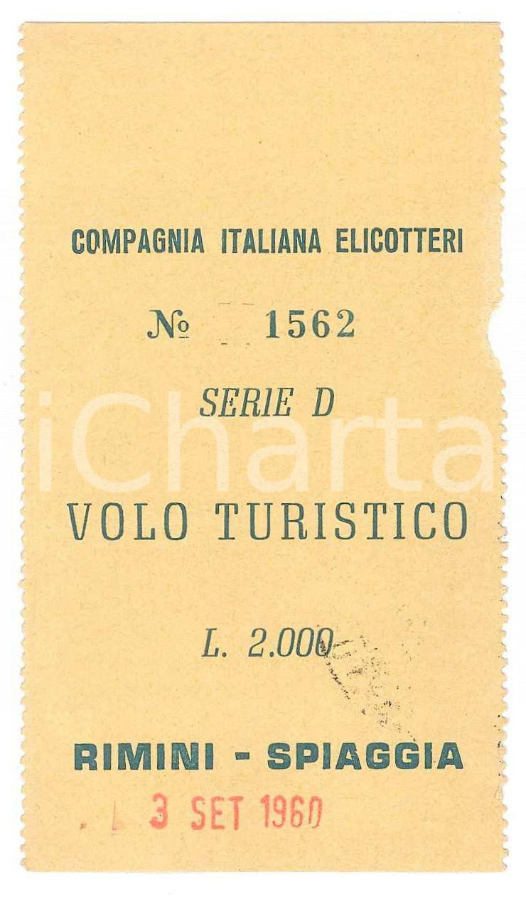 Oggetto da collezione cartaceo 1960 RIMINI Compagnia Italiana Elicotteri  Biglietto per volo turistico 5x10 cm 1