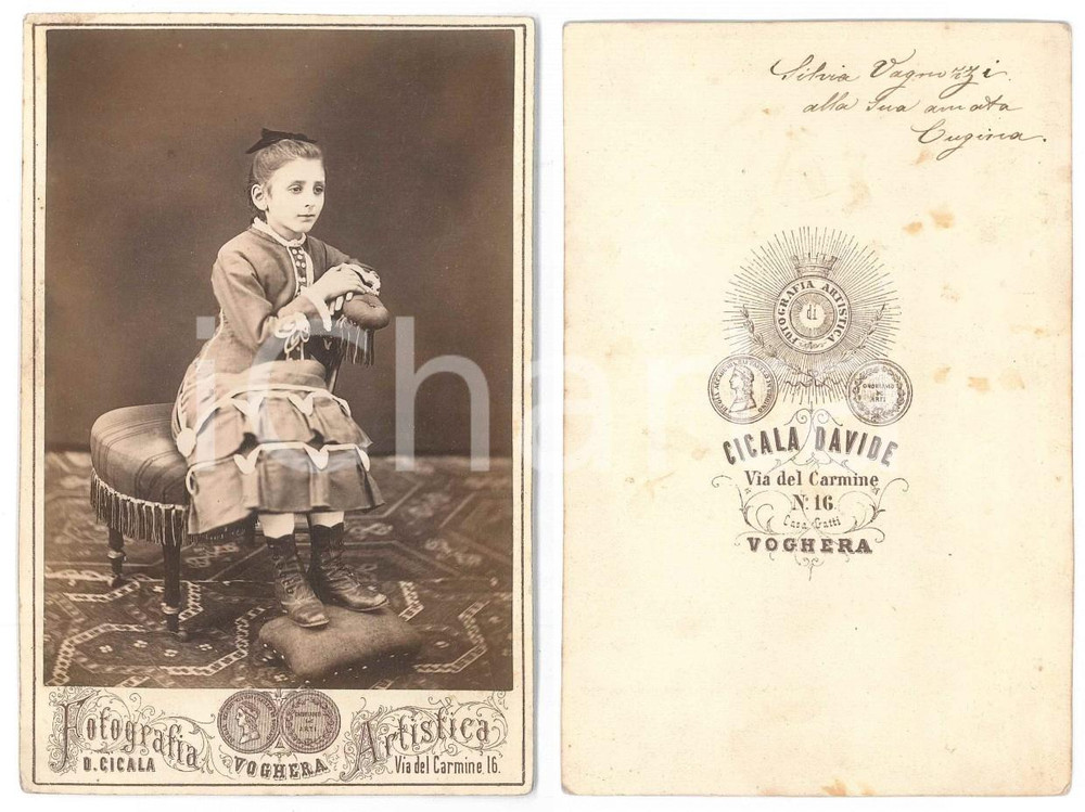 Fotografia d epoca originale 1890 ca VOGHERA Ritratto di Silvia VAGNOZZI  Foto Davide CICALA 11x16 cm 1