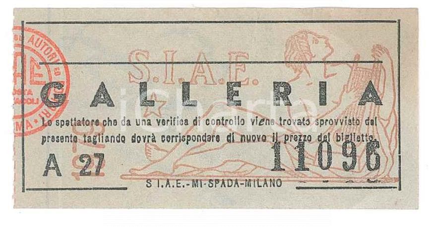 Oggetto da collezione cartaceo 1980 ca MILANO  SIAE Biglietto galleria 6x3 cm 1