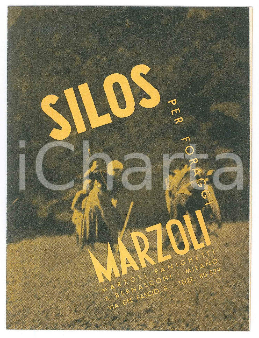 Materiale pubblicitario d’epoca 1940 ca MILANO Ditta MARZOLI PANIGHETTI & BERNASCONI  Silos foraggi Pieghevole 1