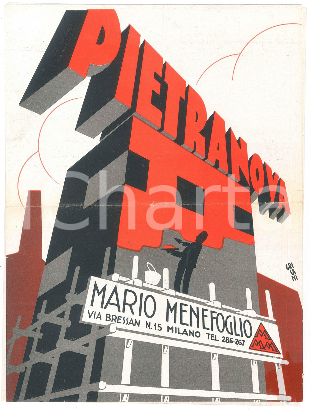 Materiale pubblicitario d’epoca 1934 MILANO Ditta Mario MENEFOGLIO  Intonaco PIETRANOVA Pieghevole 1