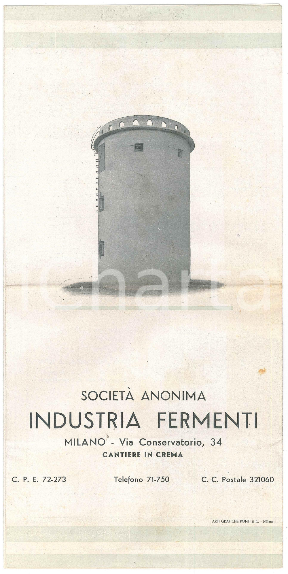 Materiale pubblicitario d’epoca 1935 ca CREMA Soc. An. Industria FermentiSilos SAMARANI Pieghevole illustrato 1