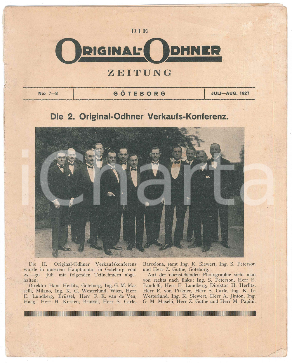 Giornale, rivista storica 1927 GOTEBORG  DIE ORIGINAL ODHNER  VerkaufsKonferenz Zeitung n. 78 1