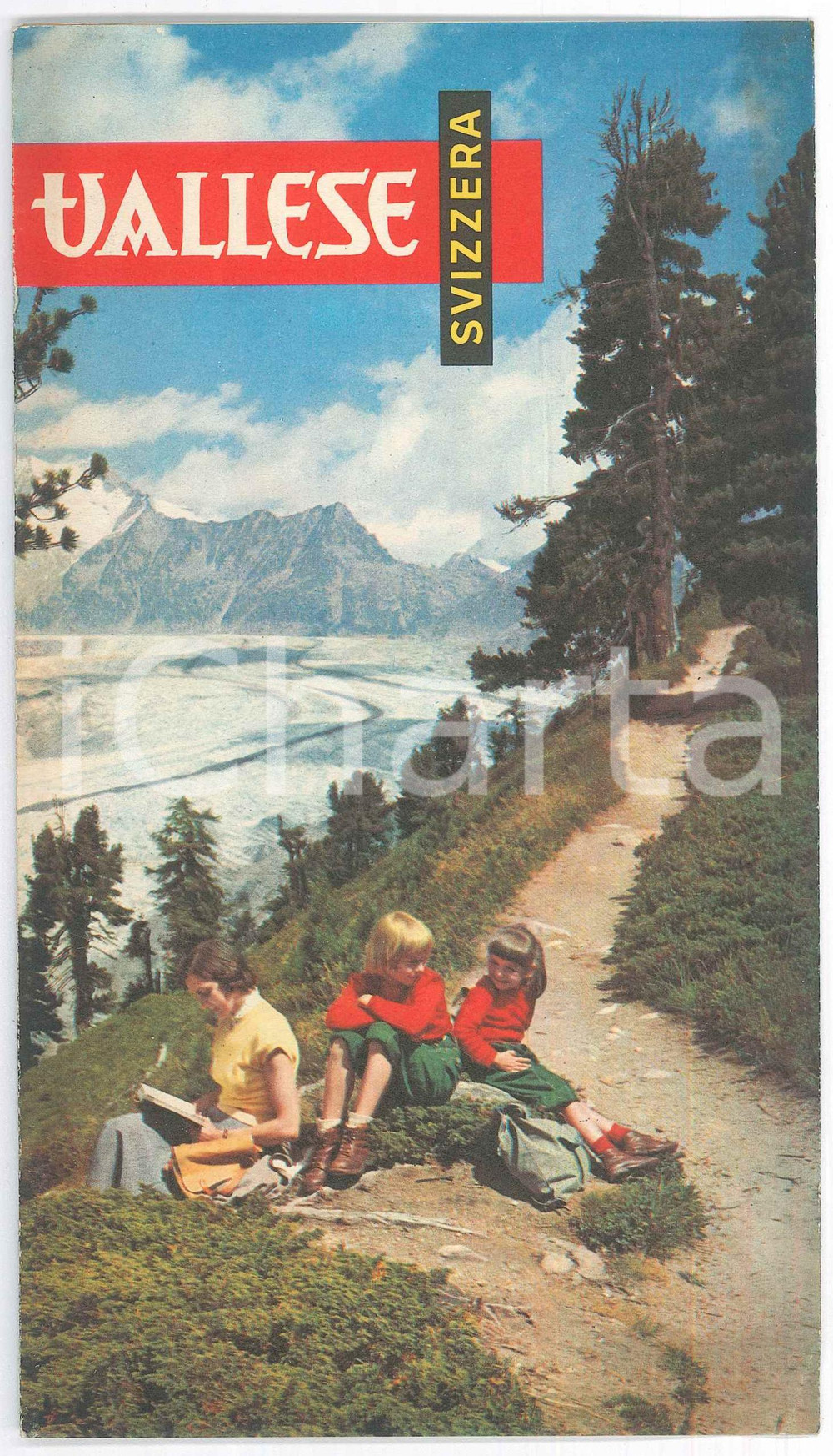 Materiale pubblicitario d’epoca 1955 SVIZZERA Canton Vallese  Pieghevole ILLUSTRATO con mappa 12x21 cm 1
