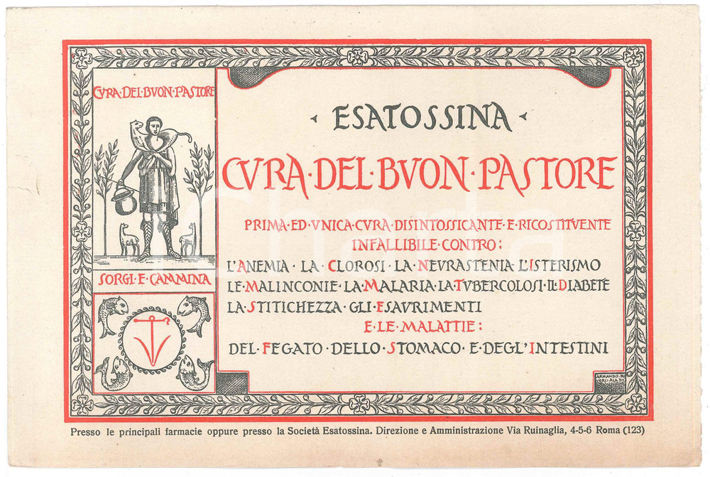 Materiale pubblicitario d’epoca 1930 ca ROMA  FARMACEUTICA  ESATOSSINA Cura del Buon Pastore Carta assorbente 1