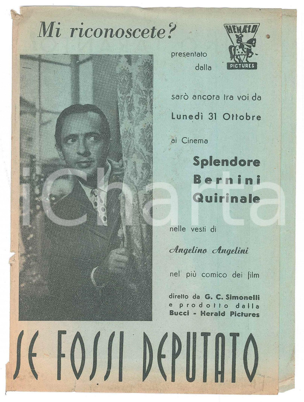 Materiale pubblicitario d’epoca 1949 ROMA  CINEMA Se fossi deputato con Nino TARANTO Nando BRUNO Pieghevole 1