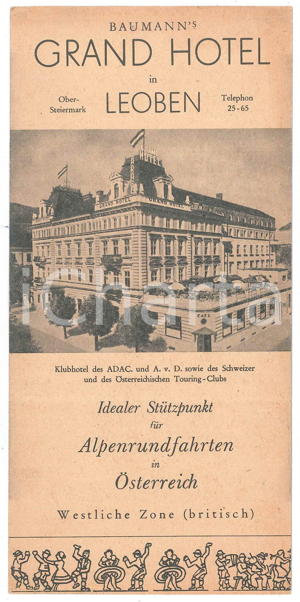 Materiale pubblicitario d’epoca 1930 ca LEOBEN  AUSTRIA Baumann s Grand Hotel ILLUSTRATED Brochure 10x21 cm 1