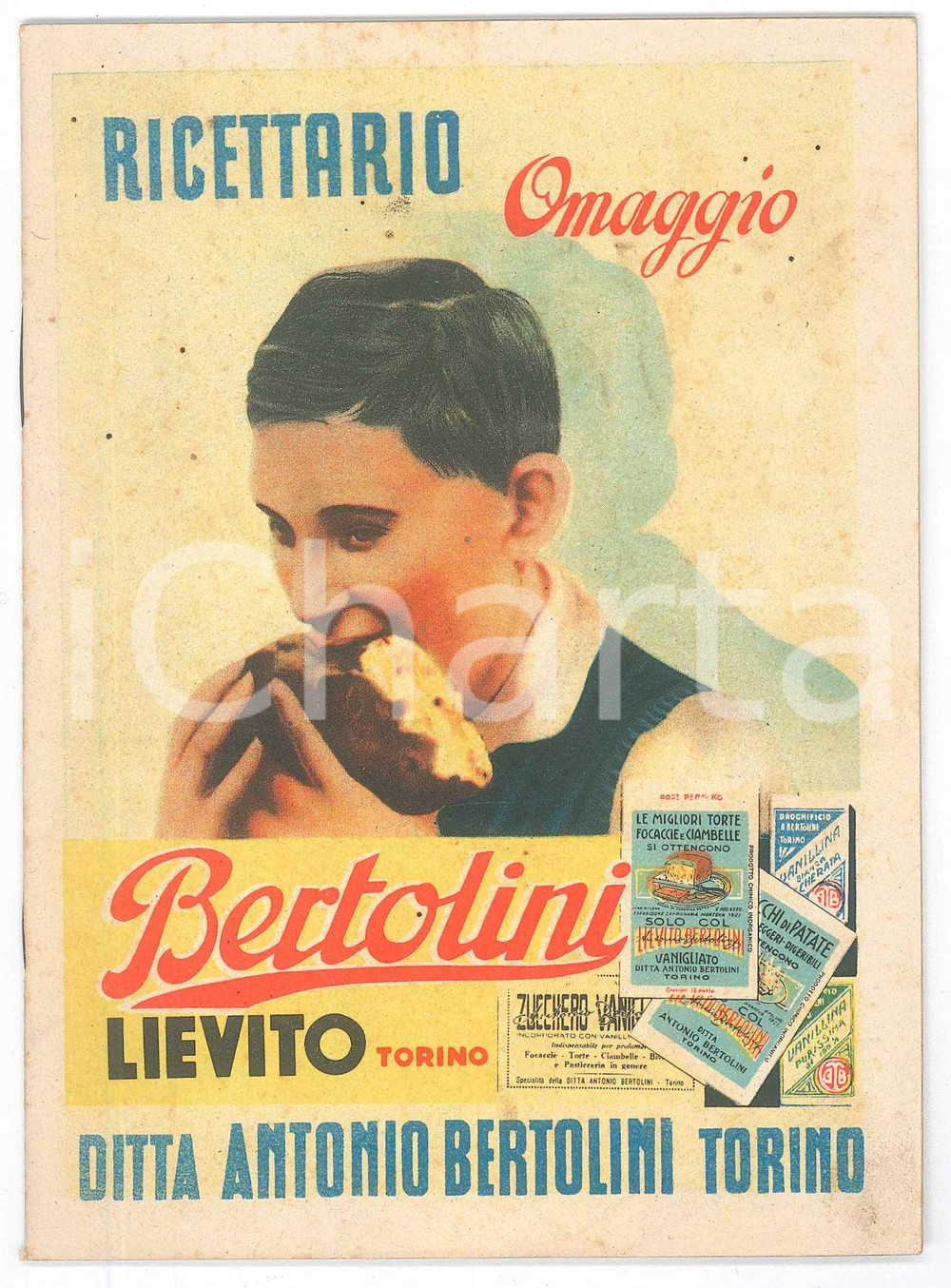 Materiale pubblicitario d’epoca 1945 ca TORINO Ditta Antonio BERTOLINI  Ricettario lievito  16 pp. 1