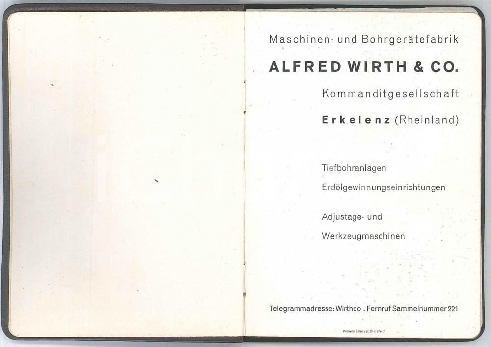 Oggetto da collezione cartaceo 1939 ERKELENZ  Alfred WIRTH Maschinenfabrik  Agenda con illustrazioni 1