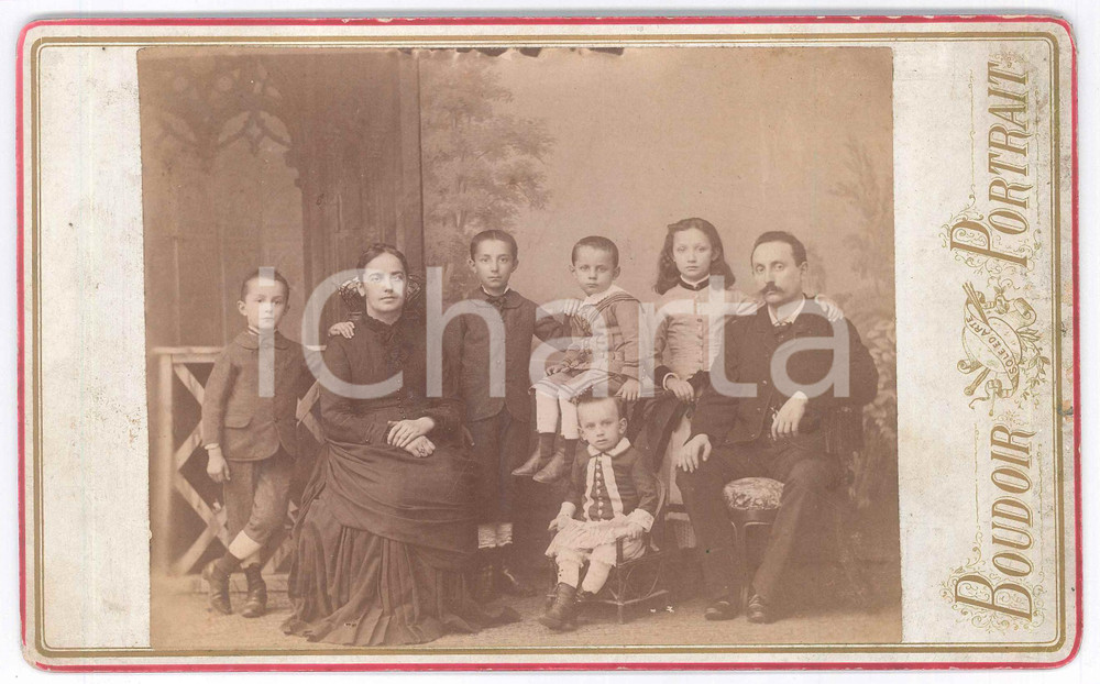 Fotografia d epoca originale 1900 ca ITALIA Famiglia con cinque figli  Ritratto  Fotografia 22x13 cm 1
