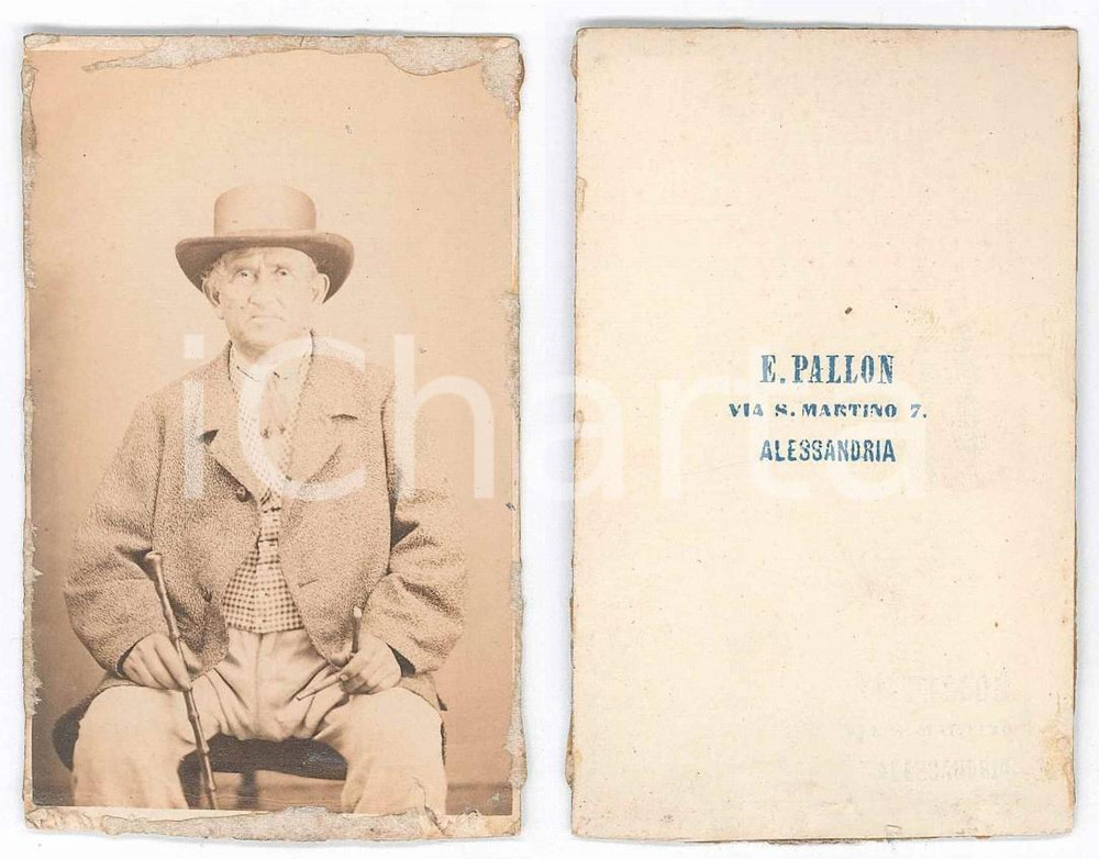 Fotografia d epoca originale 1900 ca ALESSANDRIA Ritratto di anziano seduto  Foto E. PALLON CDV 1