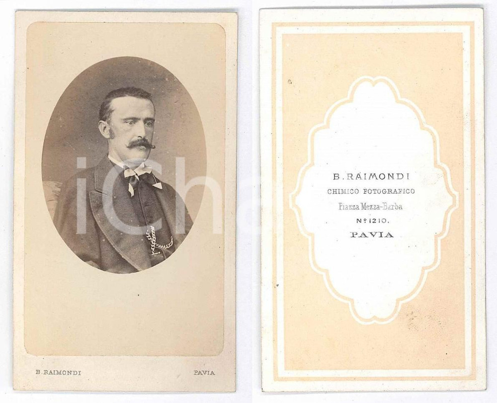 Fotografia d epoca originale 1870 ca PAVIA Ritratto maschile  Busto  Foto B. RAIMONDI CDV 1