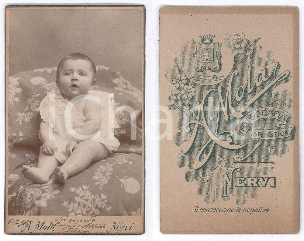 Fotografia d epoca originale 1905 GENOVA Famiglia FELLONI  Ritratto di bambino  Foto A. MOLA CDV 1