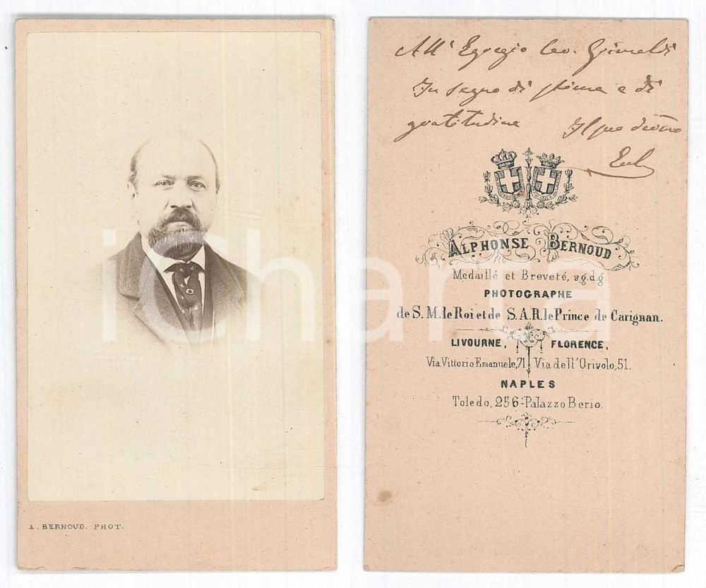 Fotografia d epoca originale 1875 ca Ritratto maschile  Busto  Fotografia Alphonse BERNOUD CDV 1