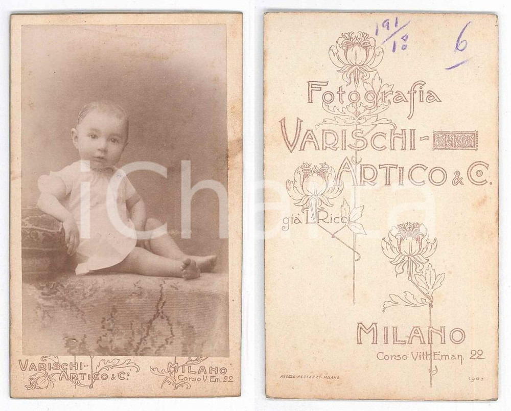 Fotografia d epoca originale 1910 ca MILANO Ritratto di bambino seduto  Foto VARISCHI & ARTICO CDV 1