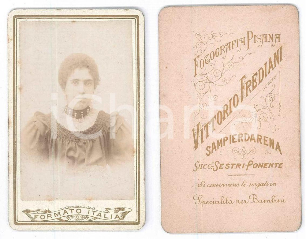 Fotografia d epoca originale 1900 ca GENOVA SAMPIERDARENA Ritratto di donna 1 Foto Vittorio FREDIANI 1