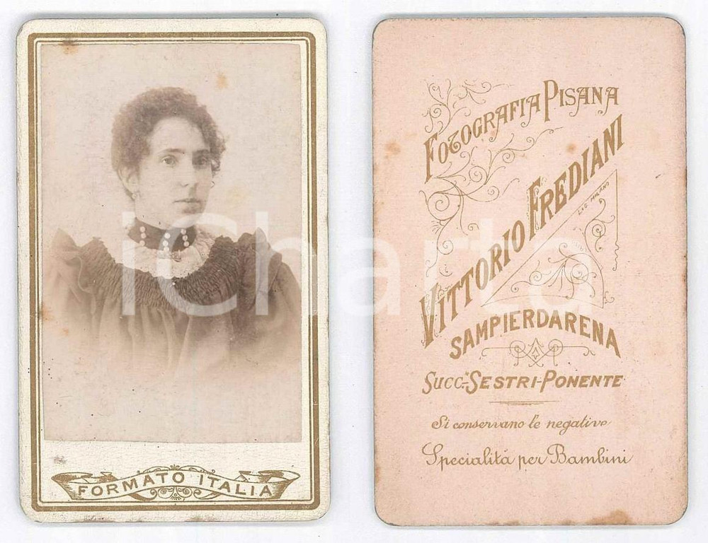 Fotografia d epoca originale 1900 ca GENOVA SAMPIERDARENA Ritratto di donna 3 Foto Vittorio FREDIANI 1