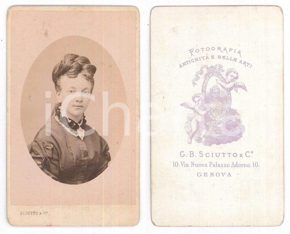 Fotografia d epoca originale 1880 ca GENOVA Ritratto di donna  Busto Foto G. B. SCIUTTO CDV 1