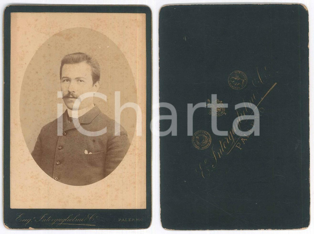 Fotografia d epoca originale 1880 ca PALERMO Ritratto maschile  Busto  Foto Eugenio INTERGUGLIELMI 10x16 1