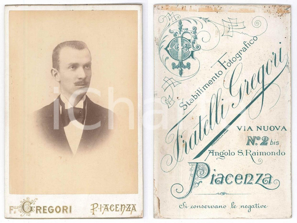 Fotografia d epoca originale 1880 ca PIACENZA Ritratto maschile  Busto  Foto Fratelli GREGORI 10x16 1