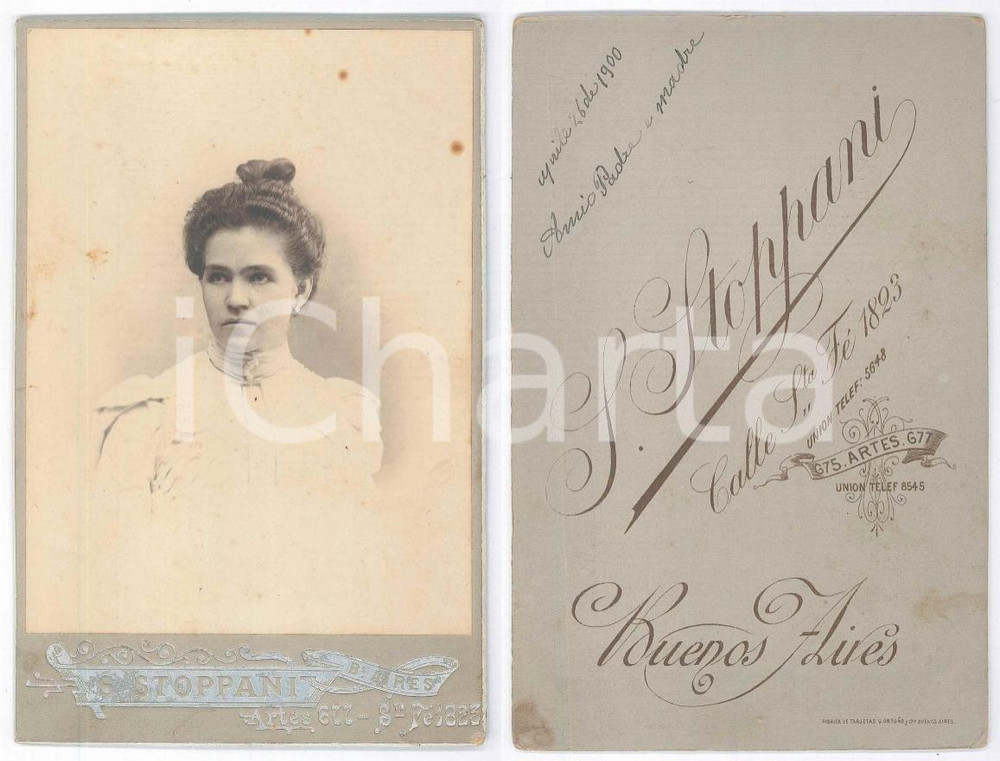 Fotografia d epoca originale 1900 BUENOS AIRES ARGENTINA Giovane donna italiana  Foto Saverio STOPPANI 1