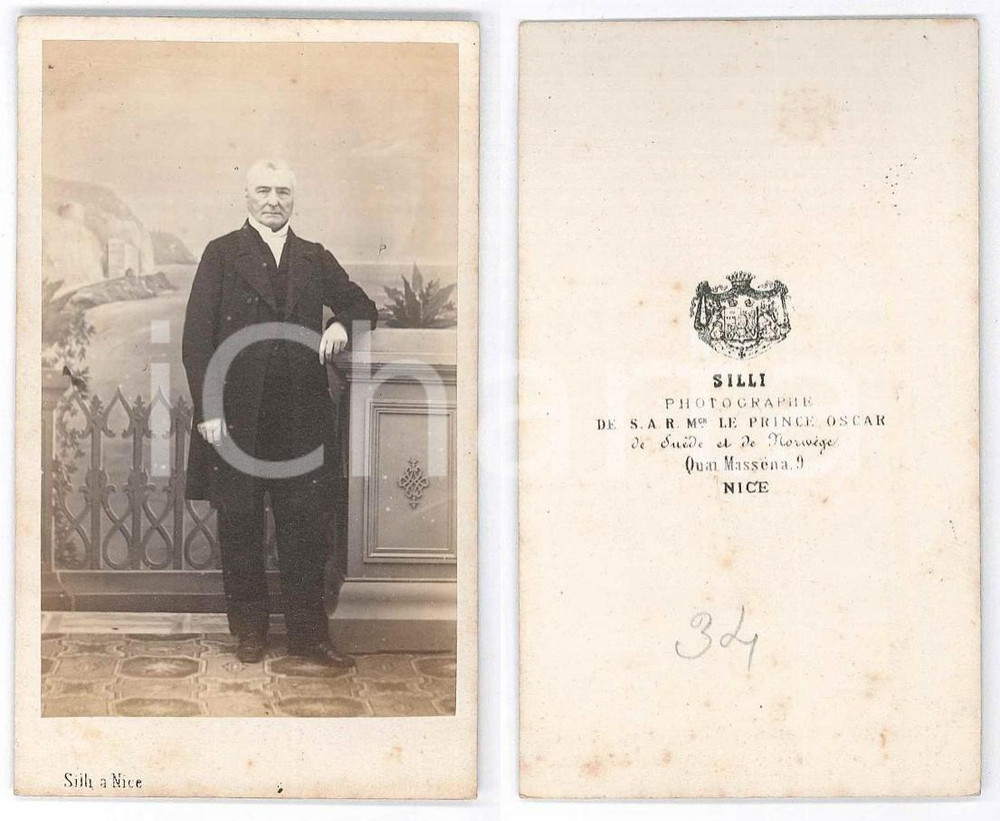 Fotografia d epoca originale 1875 ca NICE FRANCE Portrait d homme debout  Photo SILLI CDV 1