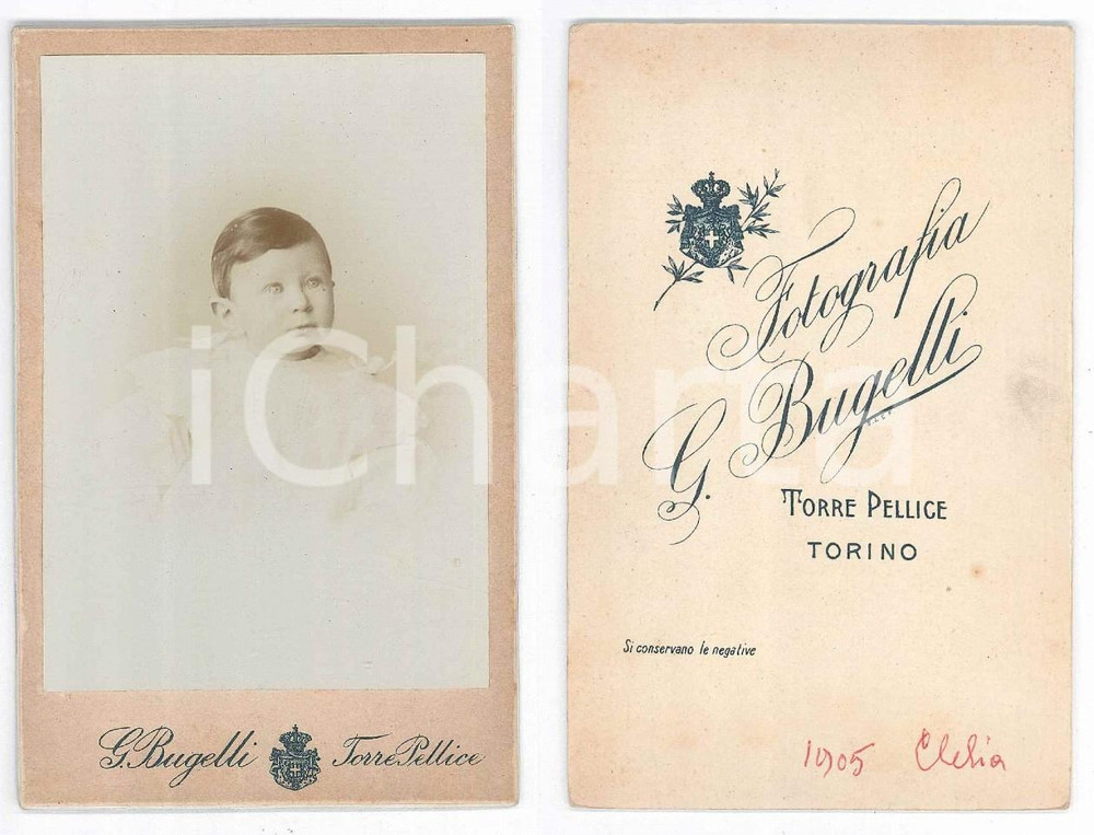 Fotografia d epoca originale 1910 ca TORRE PELLICE Clelia Letizia JAHIER a 8 mesi 2 Foto Giulio BUGELLI CDV 1