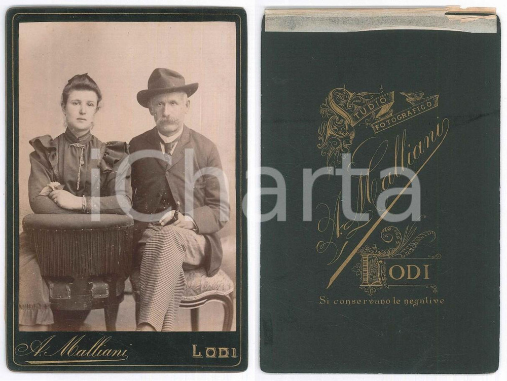 Fotografia d epoca originale 1880 ca LODI Padre e figlia  Ritratto Foto Achille MALLIANI 10x16 cm 1