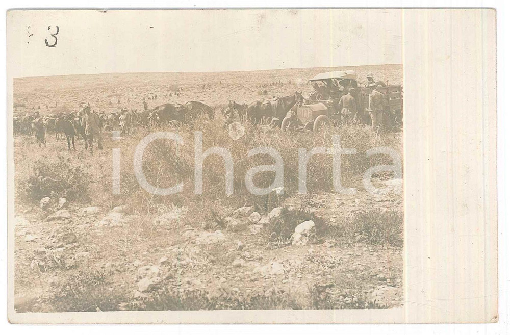Fotografia d epoca originale 1915 ca A.O.I. Regio Esercito  Automezzi e cavalli  Foto 14x9 cm 1