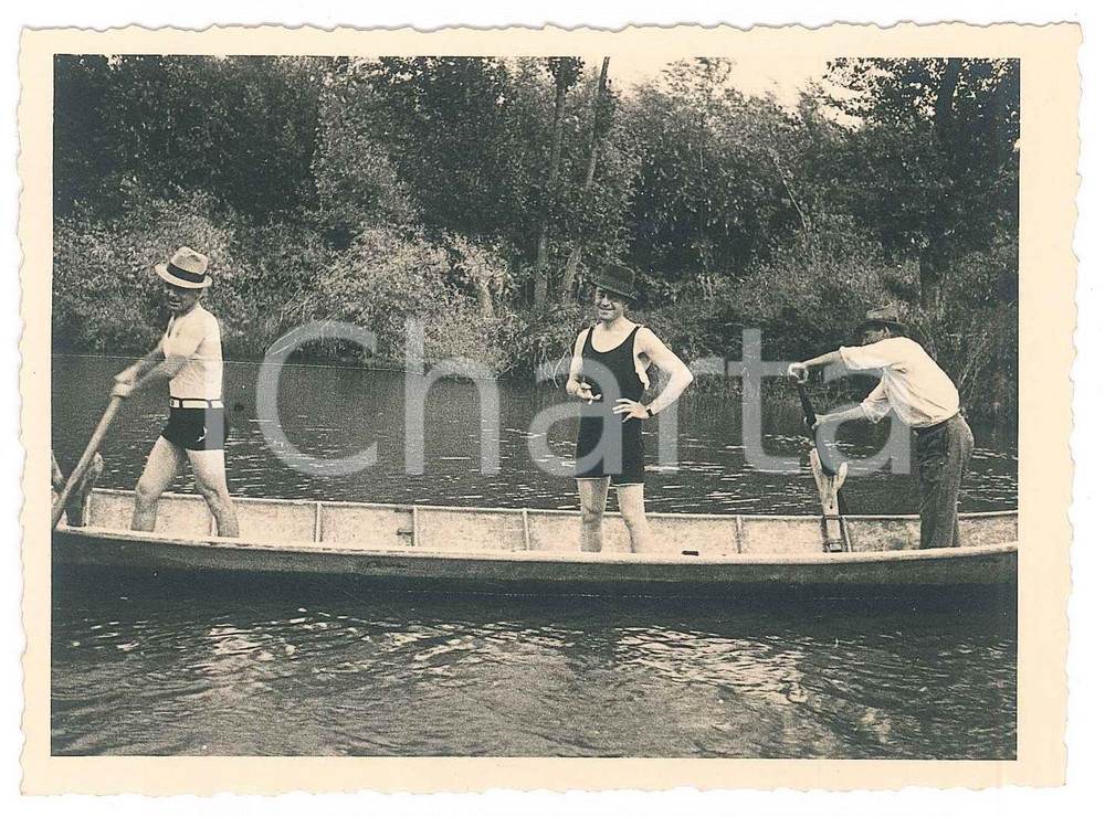 Fotografia d epoca originale 1936 LOMELLINA Torrente TERDOPPIO  Gita in barca a remi 1 Foto 12x9 cm 1