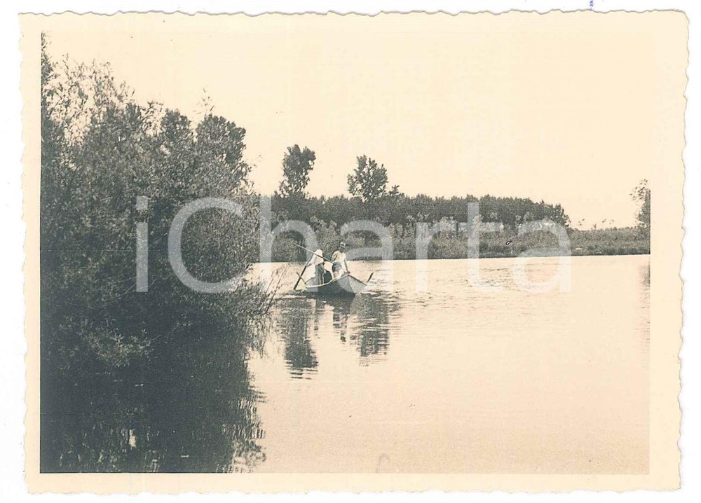 Fotografia d epoca originale 1936 LOMELLINA Torrente TERDOPPIO  Gita in barca a remi 4 Foto 12x9 cm 1