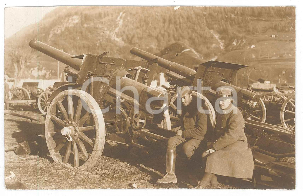 Fotografia d epoca originale 1918 WW1 LARDARO TN Ten. BENETTAZZI con artiglieria sequestrata al nemico FOTO 1