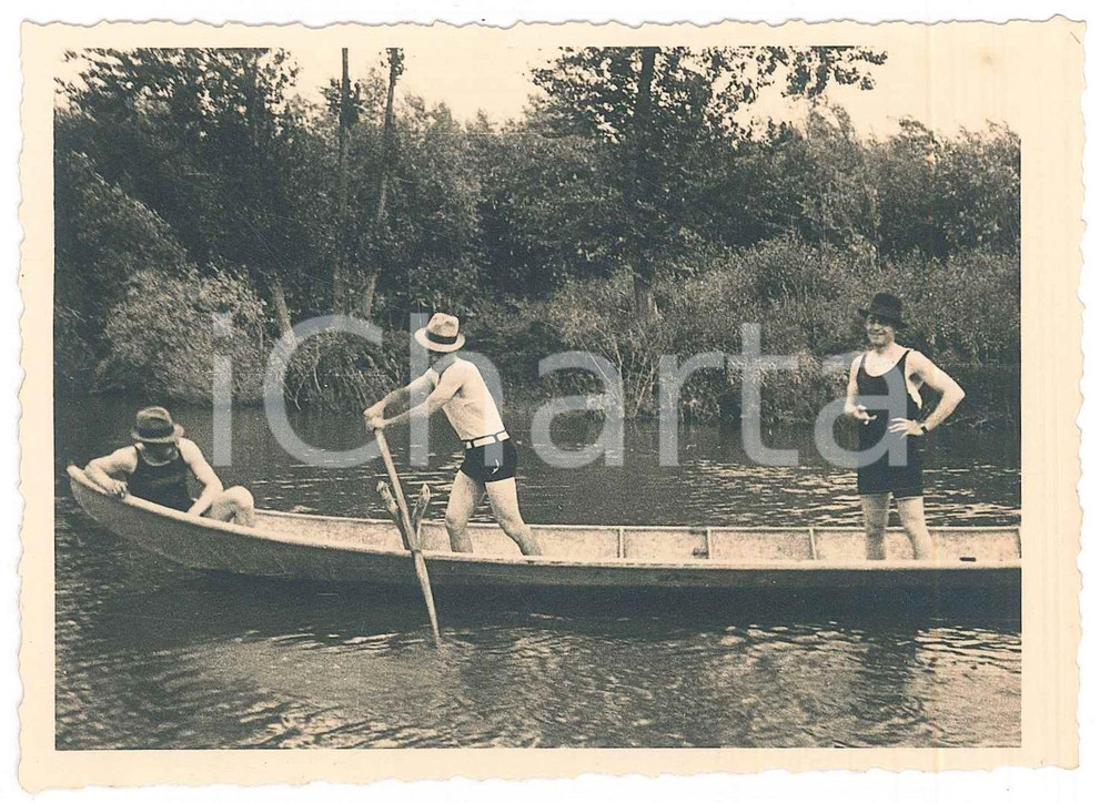 Fotografia d epoca originale 1936 LOMELLINA Torrente TERDOPPIO  Gita in barca a remi 2 Foto 12x9 cm 1