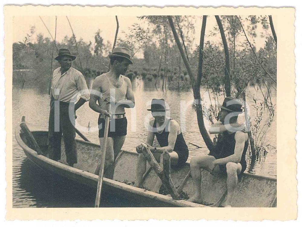 Fotografia d epoca originale 1936 LOMELLINA Torrente TERDOPPIO  Gita in barca a remi 3 Foto 12x9 cm 1