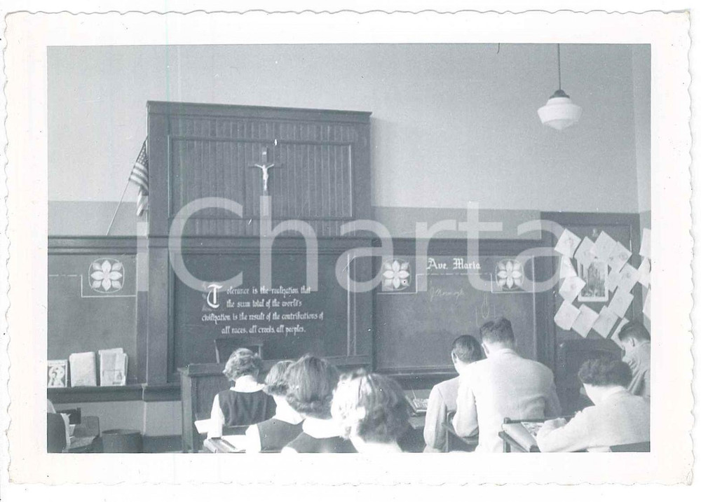 Fotografia d epoca originale 1953 SYRACUSE NY, USA Holy Rosary School  Classroom lesson Photo 13x9 cm 1