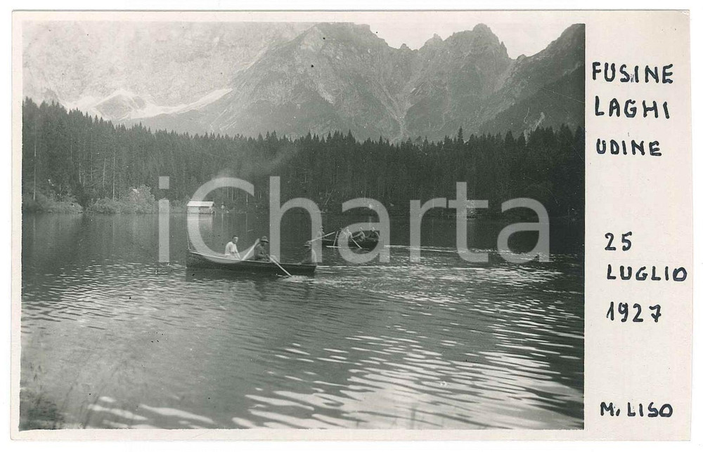 Fotografia d epoca originale 1927 Laghi di FUSINE UD Studenti in canoa Foto Manlio LISO 13x8 cm 1