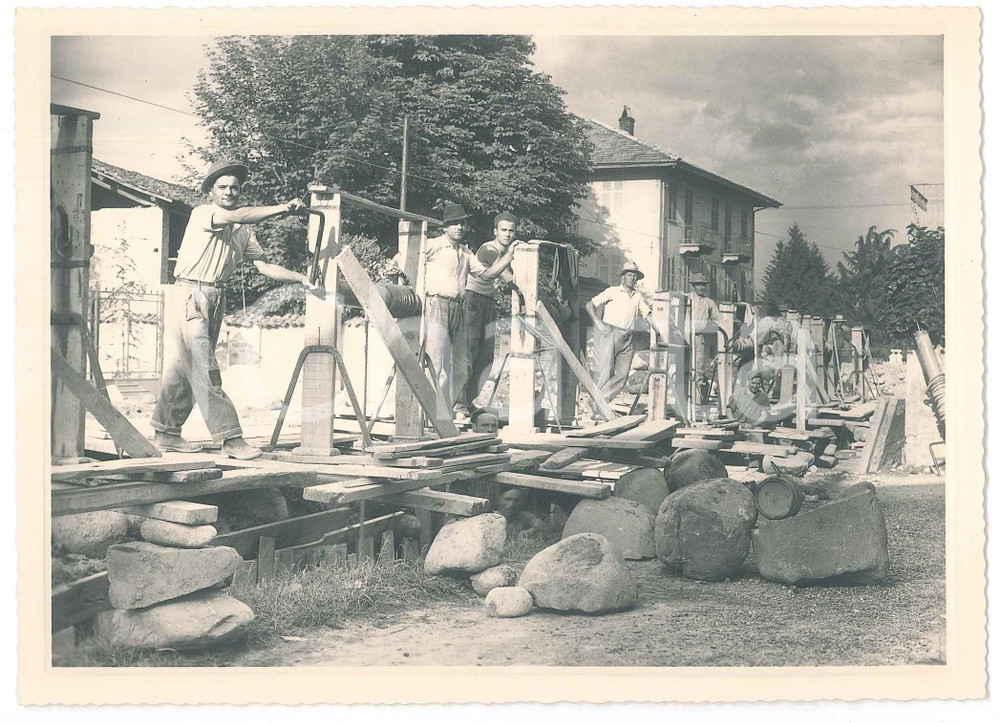 Fotografia d epoca originale 1960 ca BIELLA Cantiere stradale  Foto BINI ANIMATA operai 18x13 cm 1