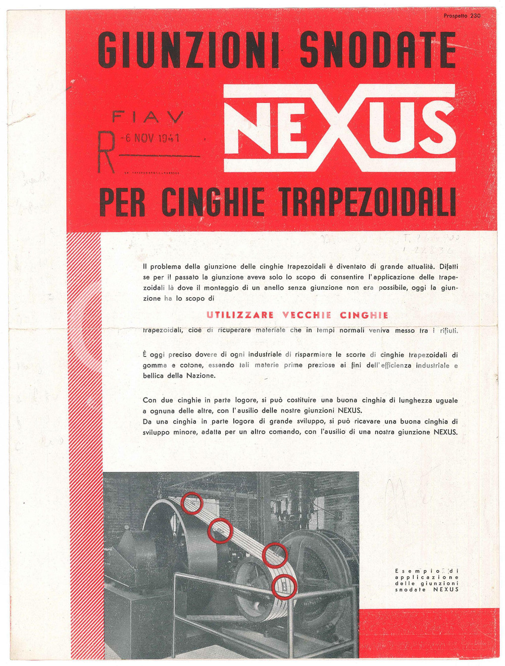 Materiale pubblicitario d’epoca 1941 MILANO Giacomo JUCKER  Giunzioni NEXUS per cinghie Pieghevole 1