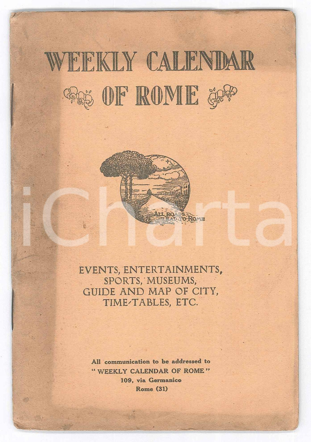 Libro, pubblicazione d epoca 1927 TOURISM Weekly Calendar of ROME  Events, entertainments, sports 36 p. 1