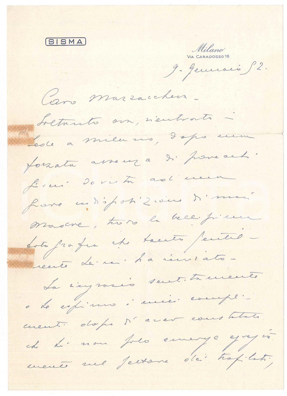 Autografo originale 1952 MILANO  SISMA  Lettera direttore ing. BADINO per ringraziamento AUTOGRAFO 1