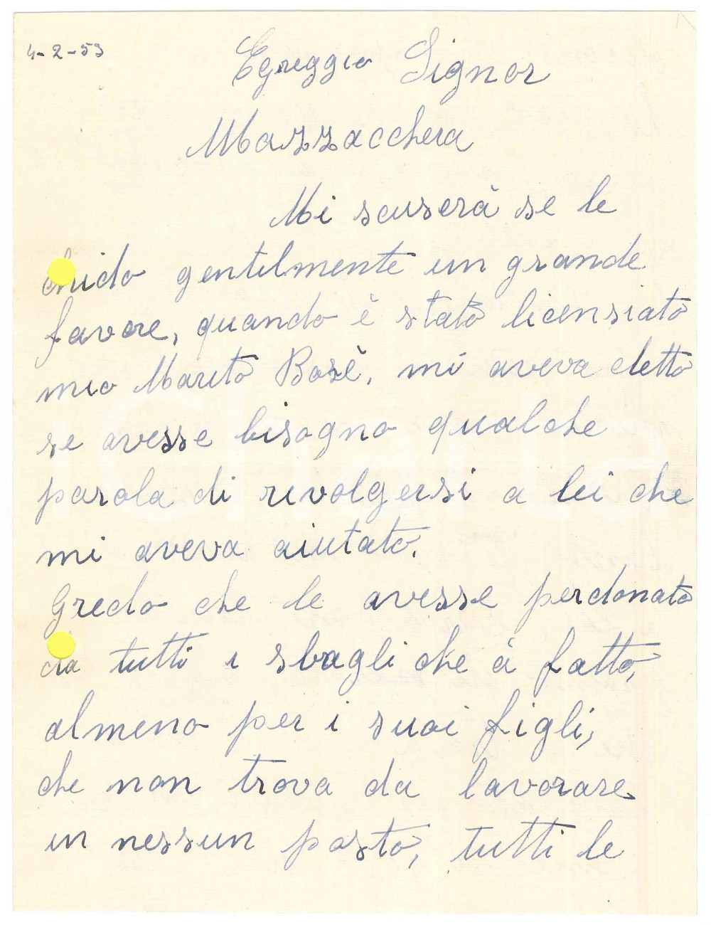 Manoscritto, lettera originale 1953 MILANO LAMBRATE Lettera famiglia BOSE  di Pioltello  Operaio licenziato 1