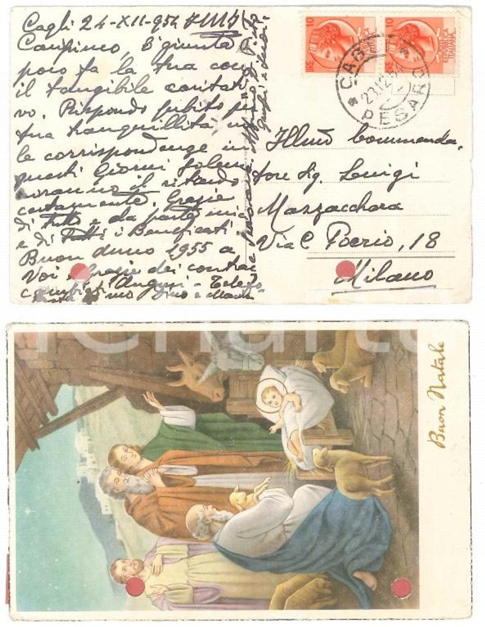 Autografo originale 1954 CAGLI Cartolina mons. Pietro GROSSI a un benefattore AUTOGRAFO 1