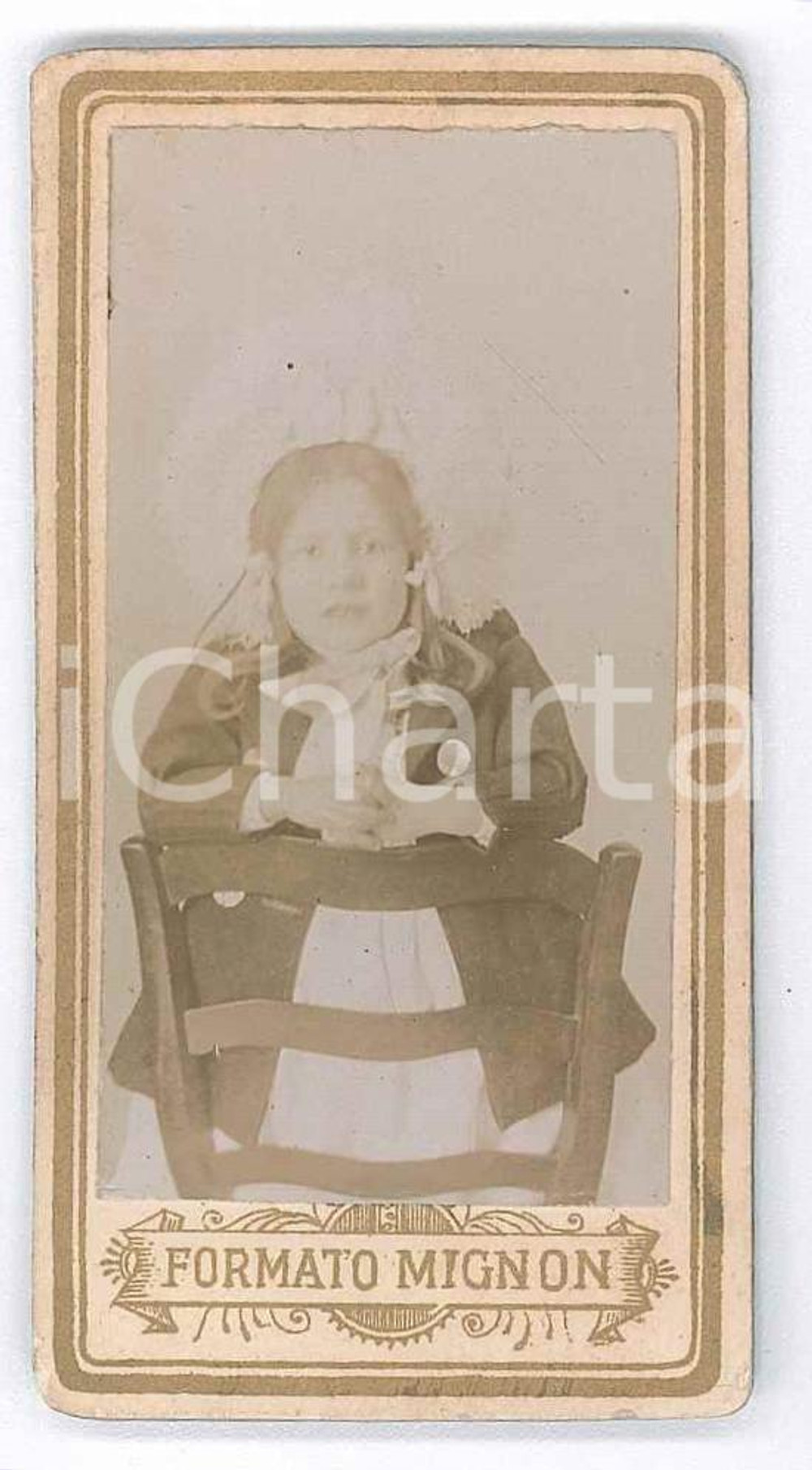 Fotografia d epoca originale 1890 ca COSTUME ITALIA Bambina in costume di Carnevale Foto 4x8 cm MIGNON 1