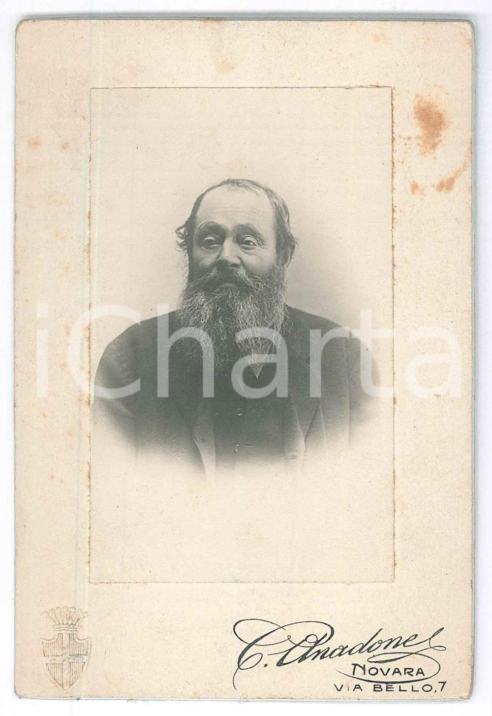 Fotografia d epoca originale 1900 ca NOVARA Uomo con lunga barba  Ritratto Foto Carlo ANADONE 8x12 cm 1