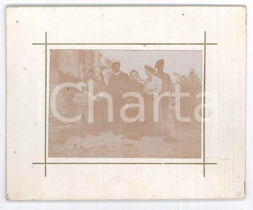 Fotografia d epoca originale 1910 ca ITALIA Famiglia in campagna con asino 2 Foto anonima 12x10 cm 1