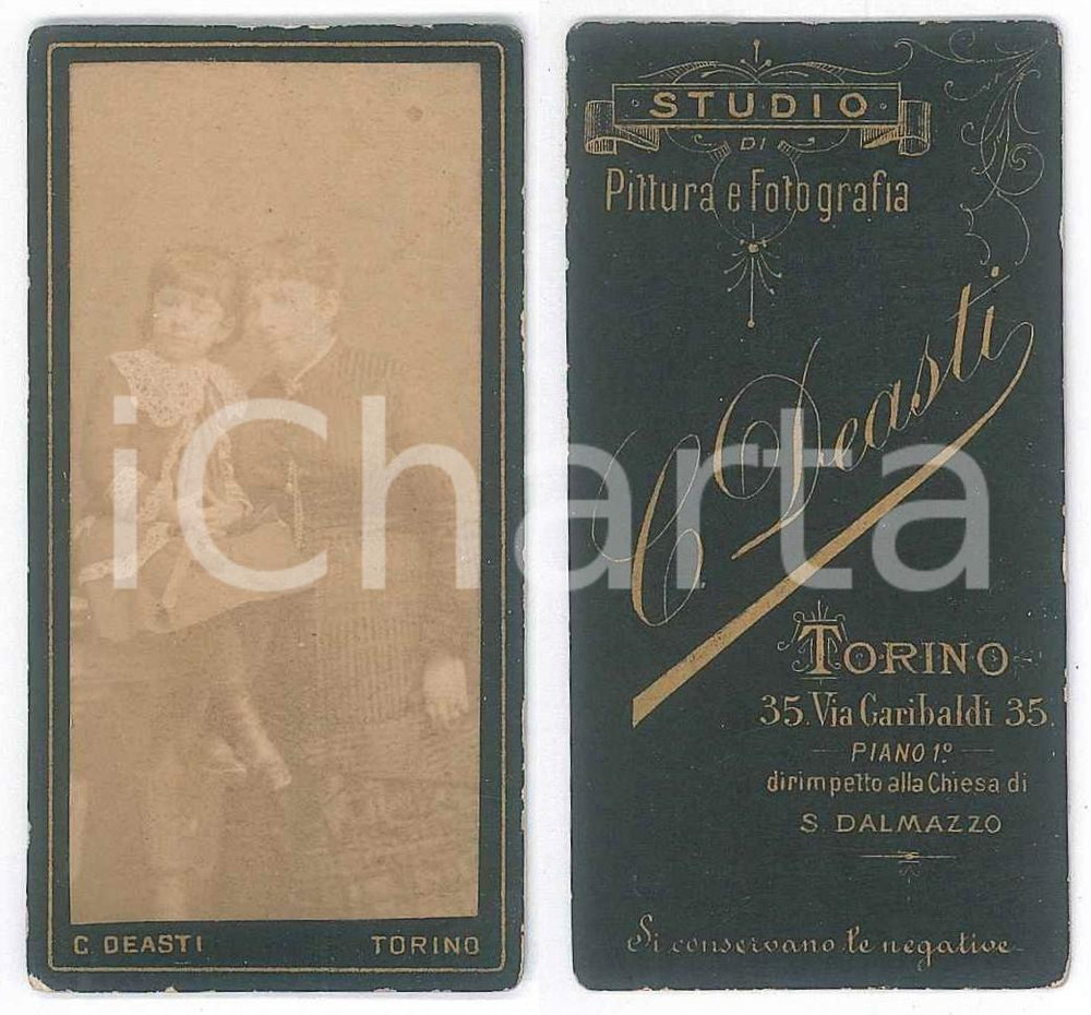 Fotografia d epoca originale 1880 ca TORINO Ritratto di madre e figlia  Foto Carlo DEASTI 4x8 cm 1