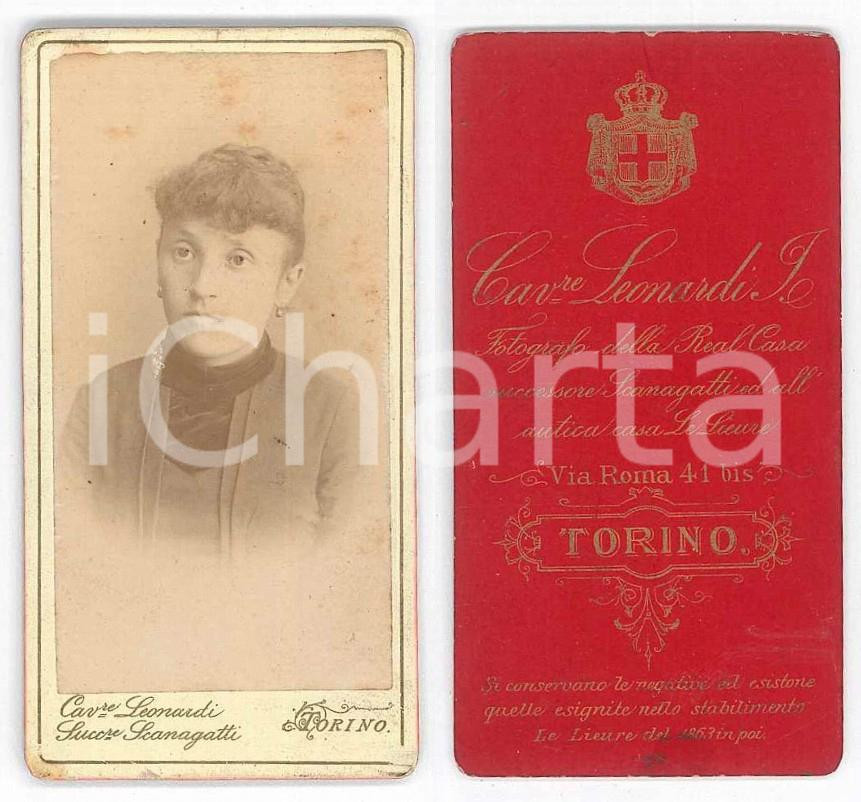 Fotografia d epoca originale 1880 ca TORINO Ritratto di donna  Busto  Foto cav. LEONARDI 4x8 cm 1