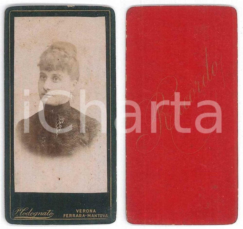 Fotografia d epoca originale 1880 ca Ritratto di donna  Busto  Foto Pietro CODOGNATO 4x8 cm 1